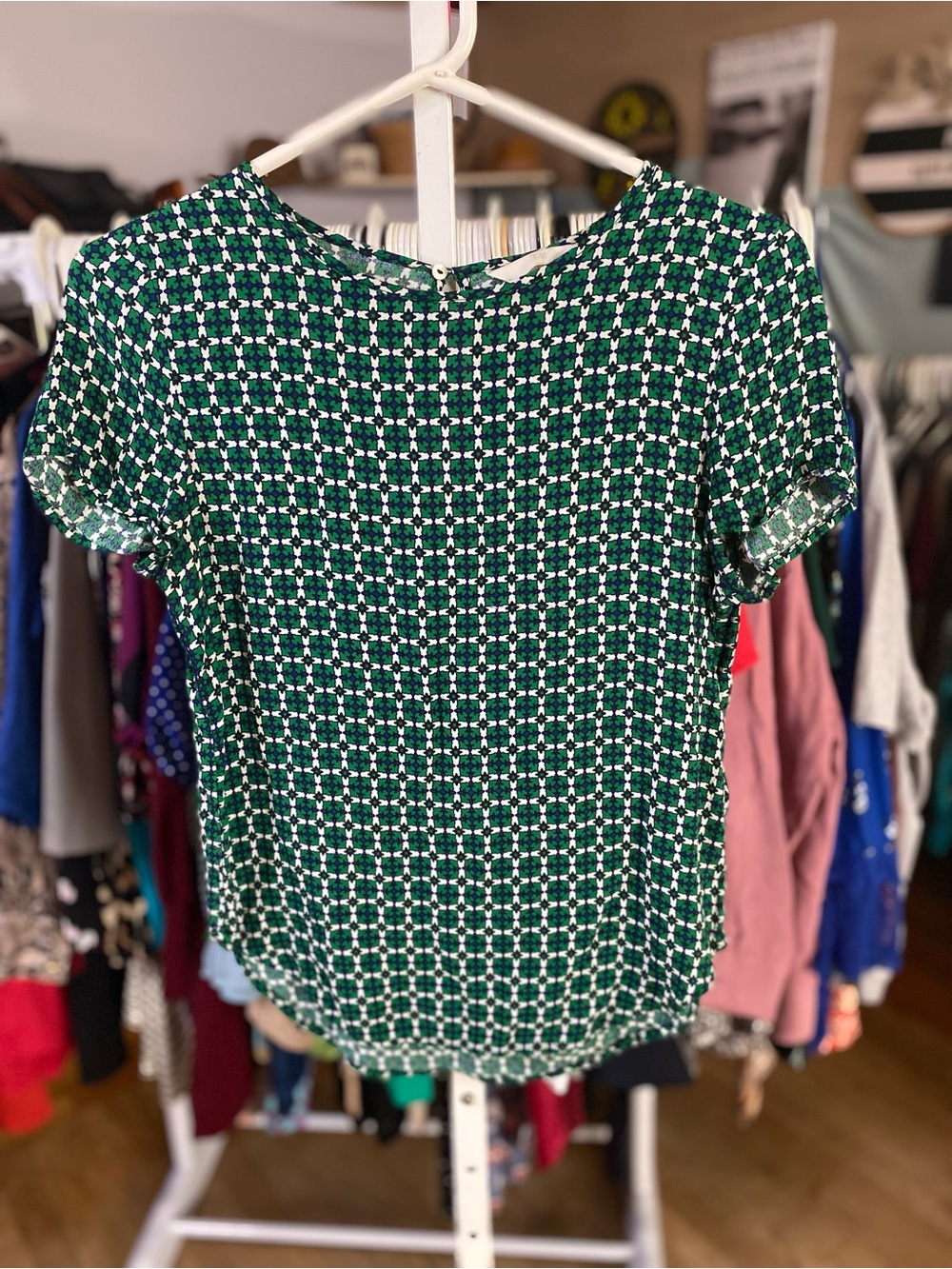H&M Green Geometric Short Sleeve Blouse